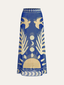 Maxi Mesh Rock mit Vogelprint – Leichtes Strand-Cover-Up – Blau