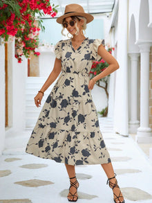 Yoselin® | Elegantes Sommerkleid mit Blumendruck – Aprikose