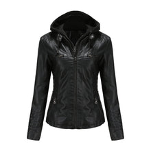 Lara | Damen Kunstleder-Motorradjacke mit Kapuze – Schwarz