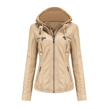 Lara | Damen Kunstleder-Motorradjacke mit Kapuze – Aprikose