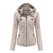 Lara | Damen Kunstleder-Motorradjacke mit Kapuze – Beige