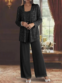 Gimena – Set Aus Glitzer-strickjacke Und Hose – Schwarz