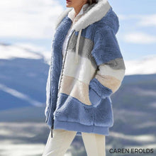 Drav | Kuschelige Tweed-Kapuzenjacke mit Plüsch-Woll-Futter – Azurblau