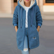Warme Damen Teddyfleece Jacke mit Kapuze – Kuschelige Winterjacke im Lässigen Stil – Blau