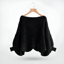 Strickbluse mit Wellenmuster | Weite Ärmel | Femininer Stil – Schwarz