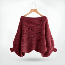 Strickbluse mit Wellenmuster | Weite Ärmel | Femininer Stil – Burgunderrot