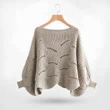 Strickbluse mit Wellenmuster | Weite Ärmel | Femininer Stil – Khaki