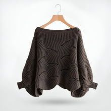 Strickbluse mit Wellenmuster | Weite Ärmel | Femininer Stil – Mokka