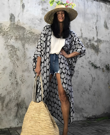 Resort Leinen Beach Kimono – Damen Leichter Strand‑Cover‑Up – Schwarz