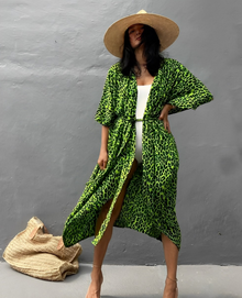 Resort Leinen Beach Kimono – Damen Leichter Strand‑Cover‑Up – Grün