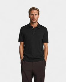 Poloshirt aus Seidenstrick – Schwarz – Schwarz