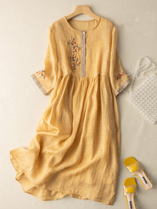 Besticktes Kleid Im Ethno-Stil - Thalea – Gelb