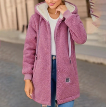 Warme Damen Teddyfleece Jacke mit Kapuze – Kuschelige Winterjacke im Lässigen Stil – Rosa