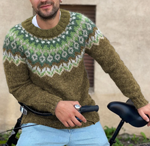 Silas - Vintage Strick-Jacquard-Pullover mit Rundhalsausschnitt – Braun