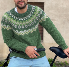 Silas - Vintage Strick-Jacquard-Pullover mit Rundhalsausschnitt – Grün