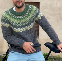 Silas - Vintage Strick-Jacquard-Pullover mit Rundhalsausschnitt – Grau
