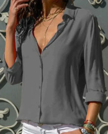 DemiChic™ – Damenbluse aus Chiffon mit Eleganten Stickereien & Leichtigkeit – Grau