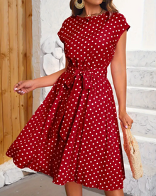 Aria - Punktkleid im Vintage-Stil, Elegant – Rot