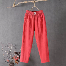 MARIKA - Leinenhose mit elastischer Taille – Rot