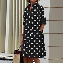 Masha - Fashion Langarm Kragen Midikleid – Schwarz polka