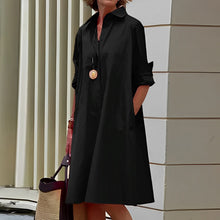 Masha - Fashion Langarm Kragen Midikleid – Schwarz