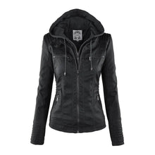 Biker-Lederjacke mit Kapuze – Schwarz