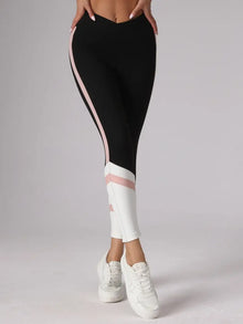 Gestreifte Seiten | Colorblock-Fitness-Leggings – Schwarz