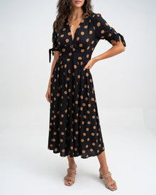 Fabienne - Elegantes Midi Kleid Mit Polka Dot Muster – Schwarz
