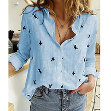 Damen lässige Sommerbluse – Blau (mit Vögeln)