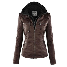 Biker-Lederjacke mit Kapuze – Braun