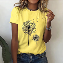 T-Shirt mit Pusteblumen-Print | Rundhals | Lässiger Schnitt – Gelb