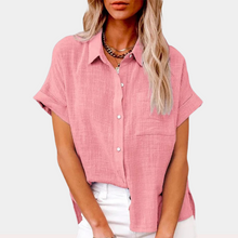 Bluse mit Knopfleiste | Aufgerollte Ärmel | Lässiger Chic – Rosa