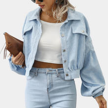 Cropped Cordjacke | Trendige Oversize-Ärmel | Stilvolles Casual-Design – Blau