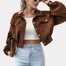 Cropped Cordjacke | Trendige Oversize-Ärmel | Stilvolles Casual-Design – Braun