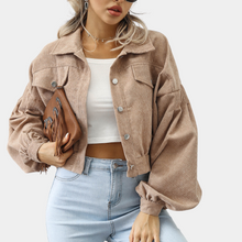 Cropped Cordjacke | Trendige Oversize-Ärmel | Stilvolles Casual-Design – Khaki
