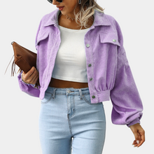 Cropped Cordjacke | Trendige Oversize-Ärmel | Stilvolles Casual-Design – Lila