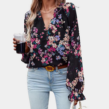 Hope® | Damenbluse mit V-Ausschnitt und Blumenmuster – Schwarz