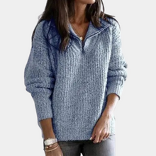 Bequemer Damenpullover mit Halbreißverschluss - Sofia – Blau