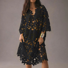 Aurora - Elegantes Midi Kleid mit Stickerei Fließender Stil – Schwarz