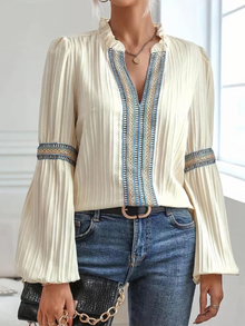 Kitty - Elegante Plissierte Bohème Bluse Damen – Beige