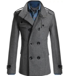 Herren Wintermantel - Eleganter Trenchcoat mit Schulterklappen und Taschen – Grau
