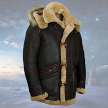 Herren Winterjacke | B-7 Stil | Warm gefüttert mit weichem Schafsfell-Effekt – Braun