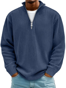 Trestan – Gerippter Pullover mit Langen Ärmeln und Viertelreißverschluss – Marineblau