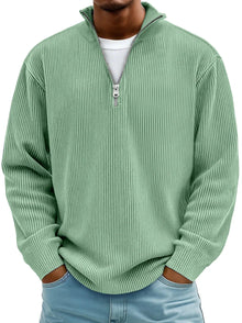 Trestan – Gerippter Pullover mit Langen Ärmeln und Viertelreißverschluss – Grün