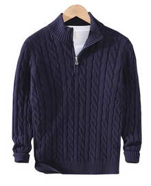 Oliver | Strickpullover mit Zippkragen – Marineblau