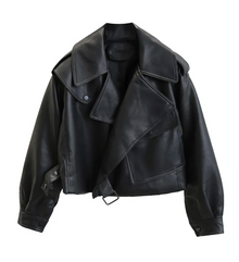 Elegante Große Geknöpfte Und Verstellbare Lederjacke Für Damen | Für jeden Tag geeignet – Schwarz