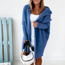 Damen Strickjacke Long Cardigan | Oversized Mit Kapuze – Blau