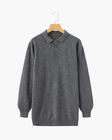 Bennett | Luxuriöser Herren Kaschmirpullover mit Polokragen & Knopfleiste – Grau