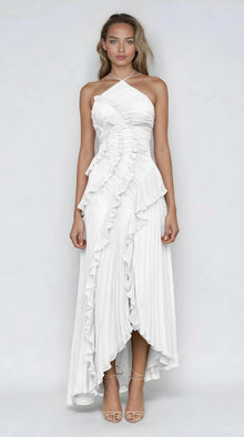 Sancia - Gestuftes Midikleid mit Rüschen – Weiß