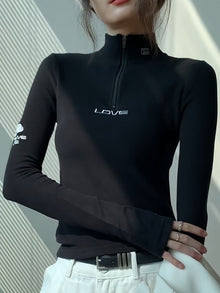 CharmZipp™ – Elegantes Damen Langarmshirt mit praktischem Reißverschluss – Schwarz